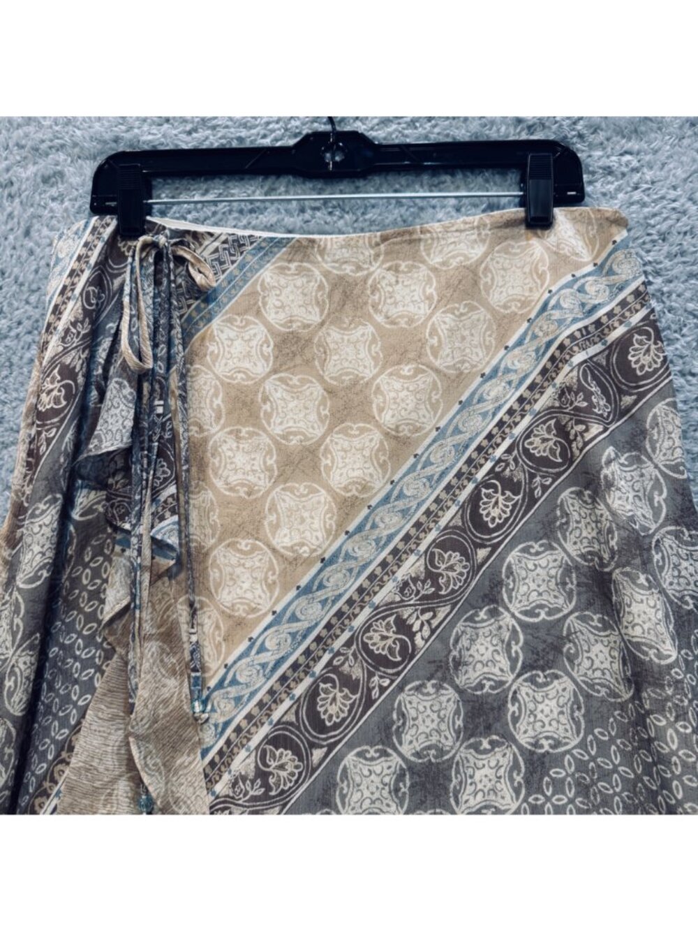 Vintage Boho Hippie Silk Midi Maxi Skirt Size 12 by Valerie Stevens Ruffle Hem - Picture 3 of 15